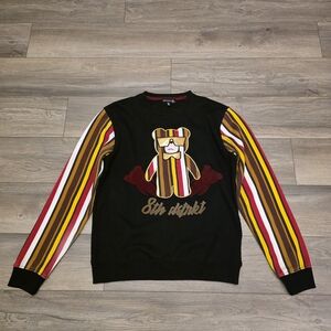 8th District Teddy Bear Sweatshirt Black and Multi-coloured Striped Bear